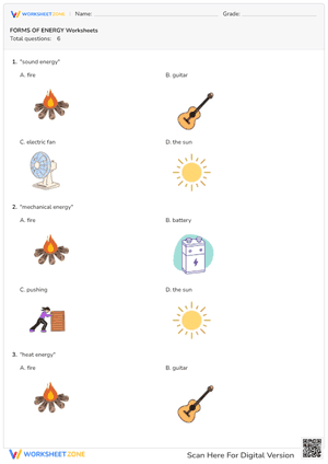 FORMS OF ENERGY Worksheets