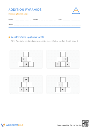 Addition Pyramid Worksheet (3 Levels) | Grade 2 Ready