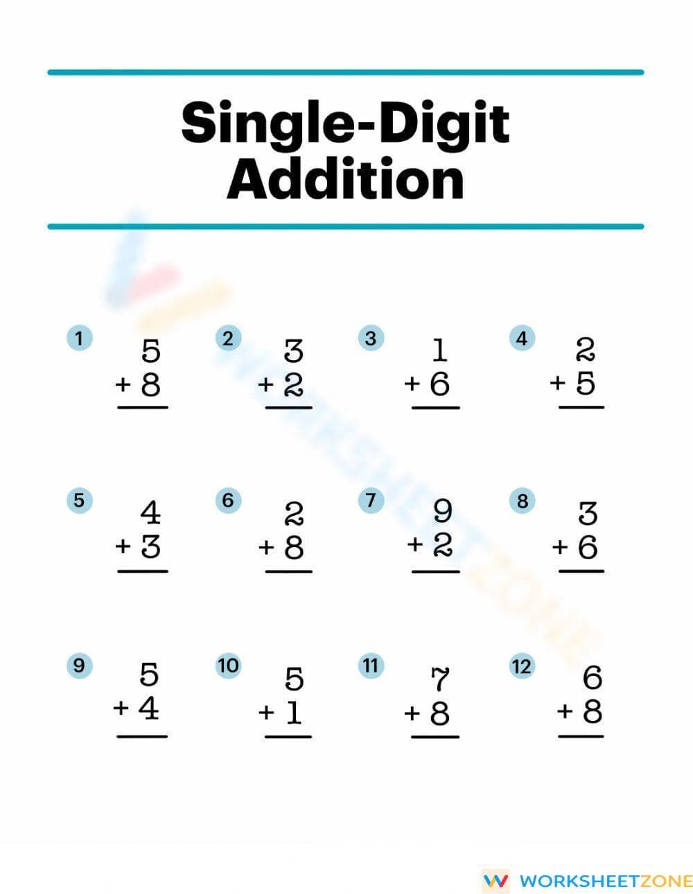 Master Basic Math with Single-Digit Addition Worksheet
- Page 1