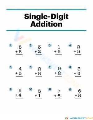 Master Basic Math with Single-Digit Addition Worksheet


