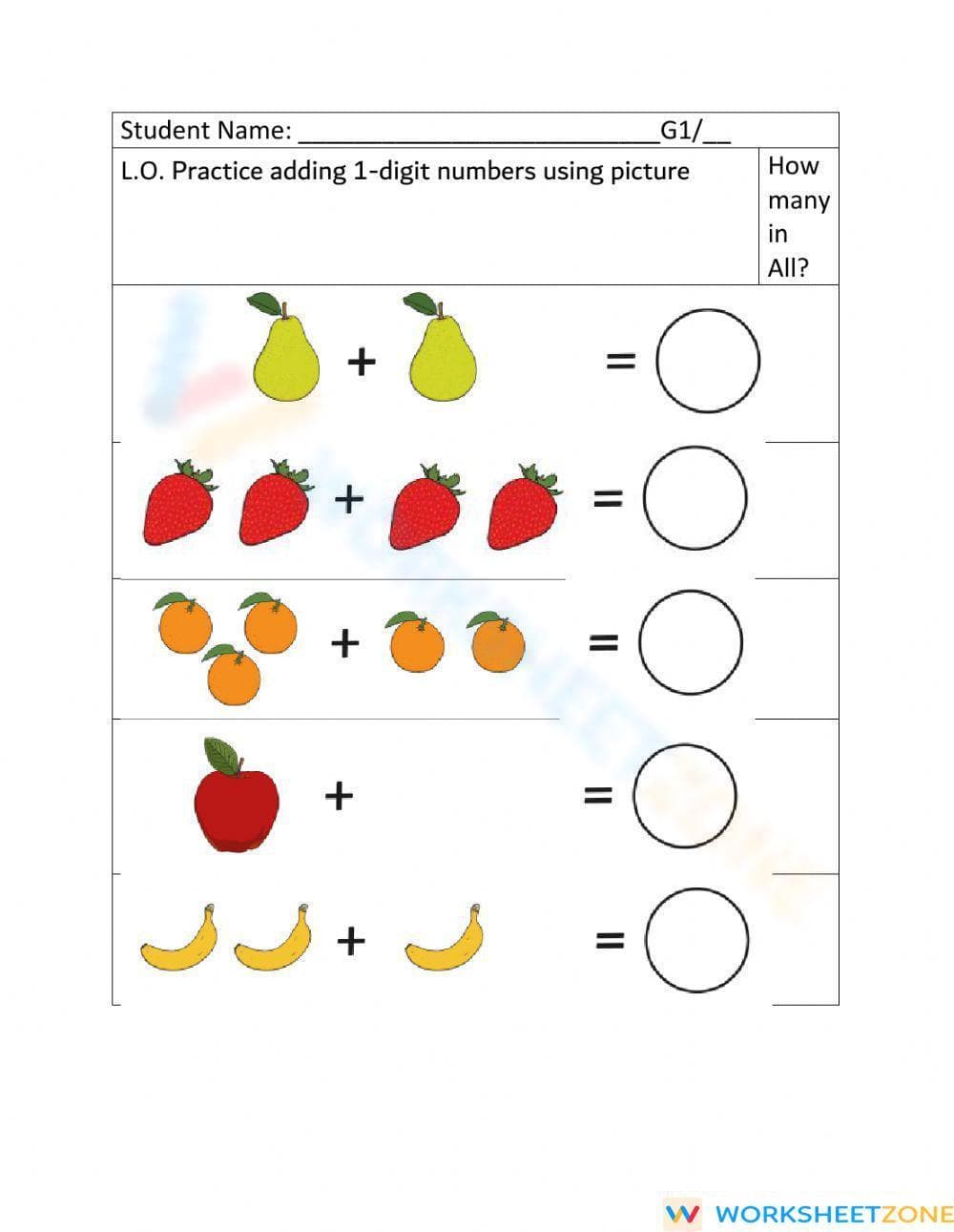 Basic Addition Skills Worksheet - Page 1