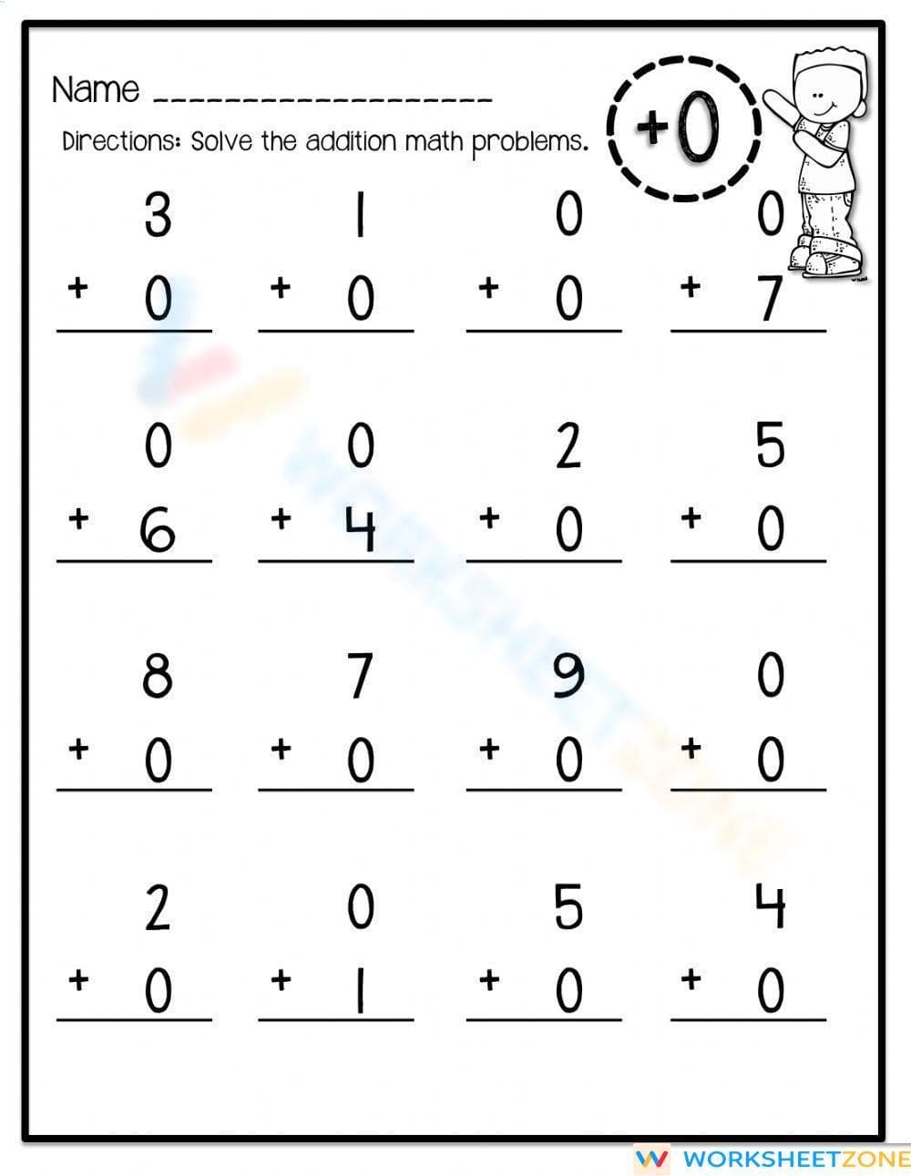 Adding by 0: Practice Math Worksheet for Kids - Page 1