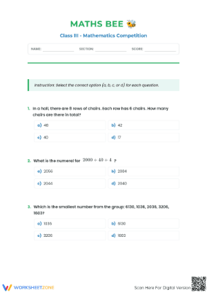 Grade 3 Math Bee Competition | Essential Review Worksheet