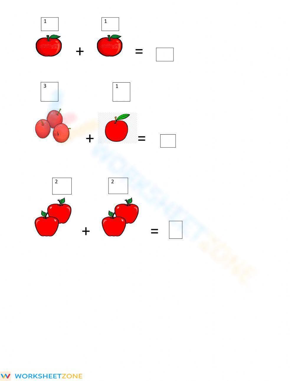 Apple Addition Worksheet for Kindergarten - Page 1