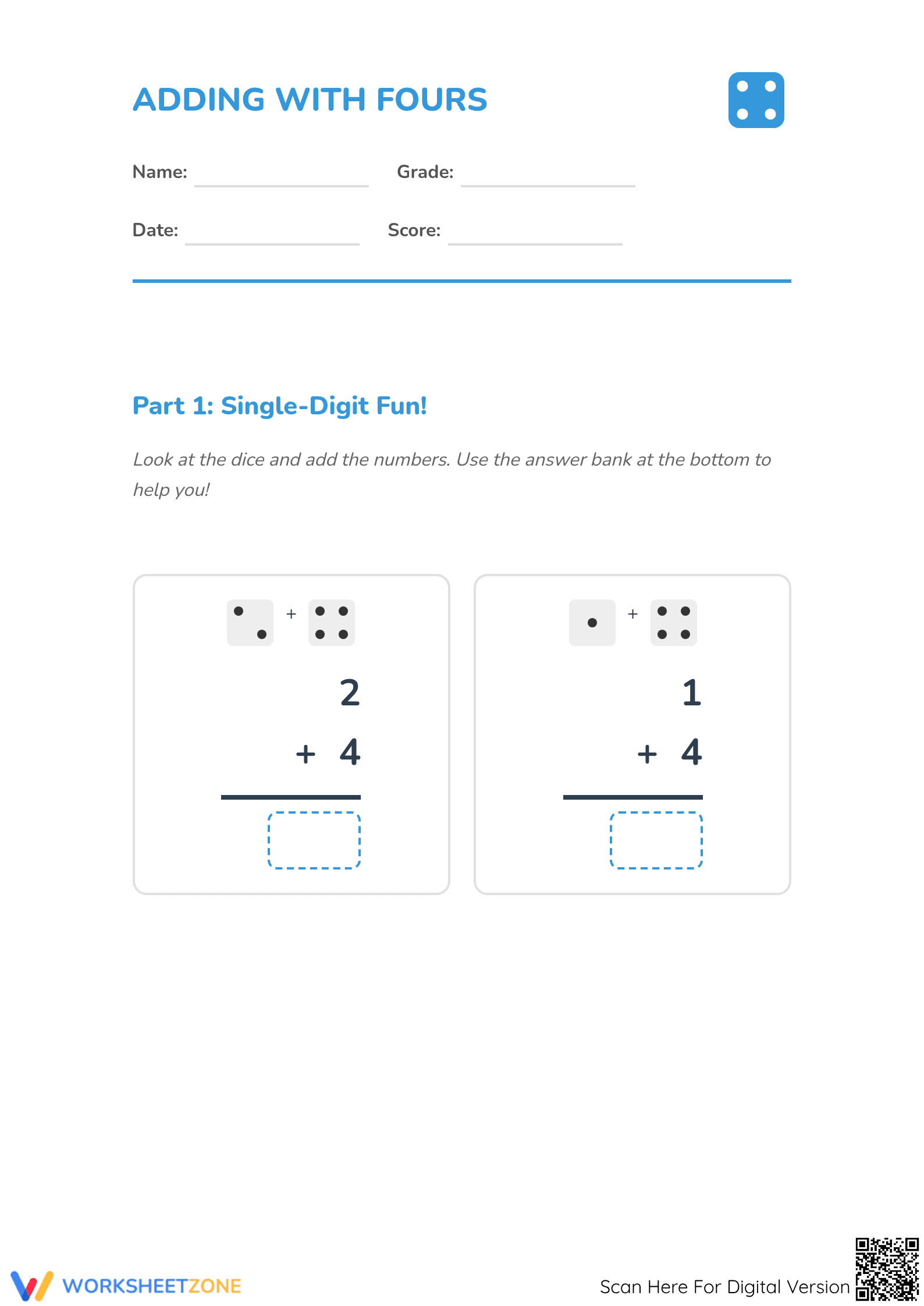 Grade 2 Adding by 4s — Printable No-Prep Worksheet - Page 1
