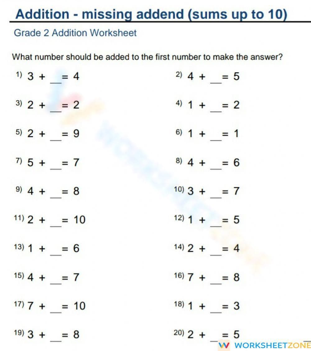 Addition with Missing Addends - Page 1