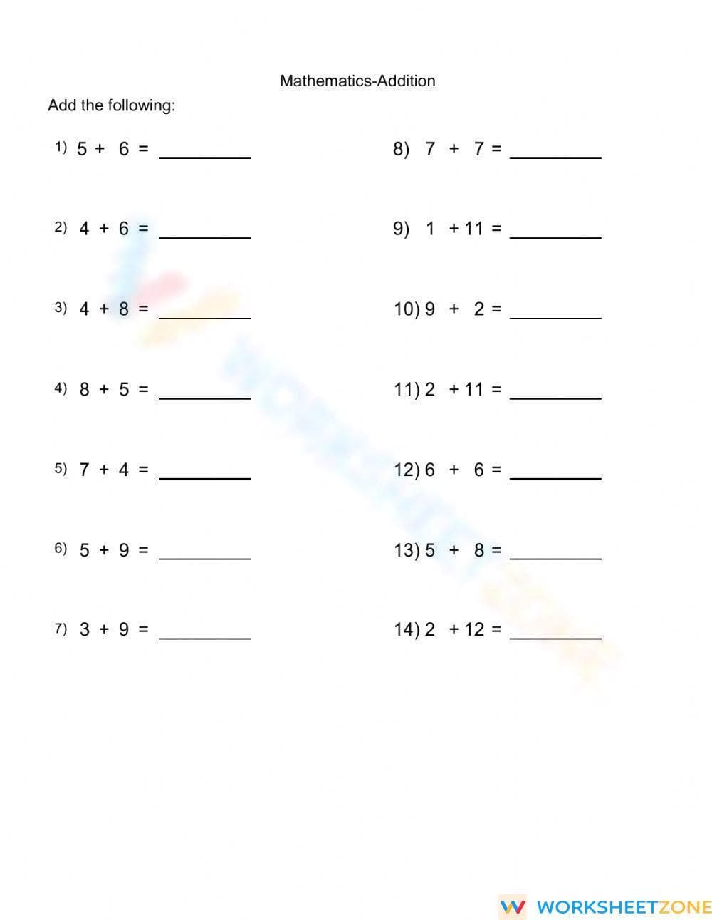 Single-Digit Sums Worksheet - Page 1
