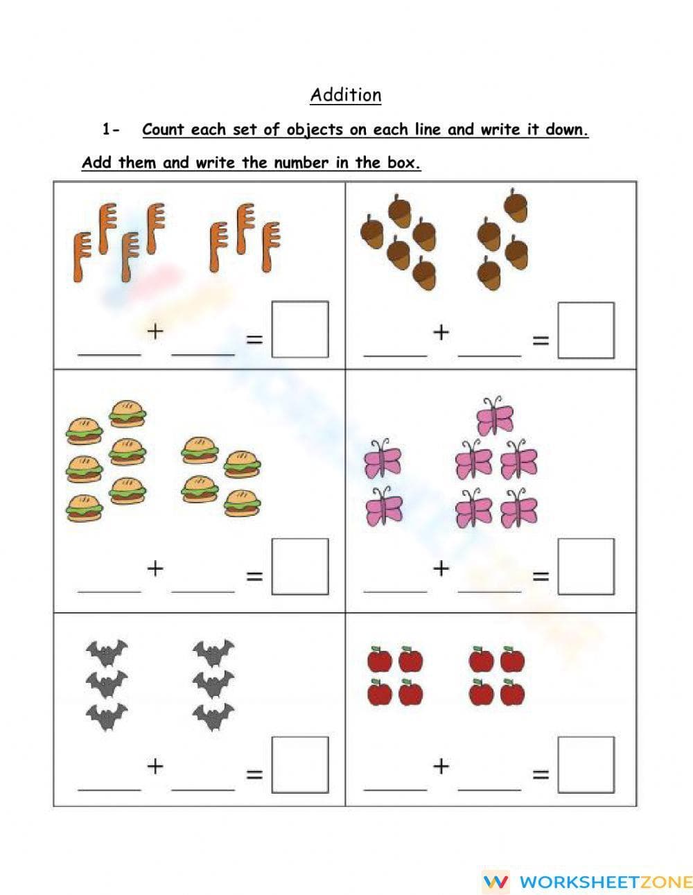 Worksheet for Practicing Addition - Page 1