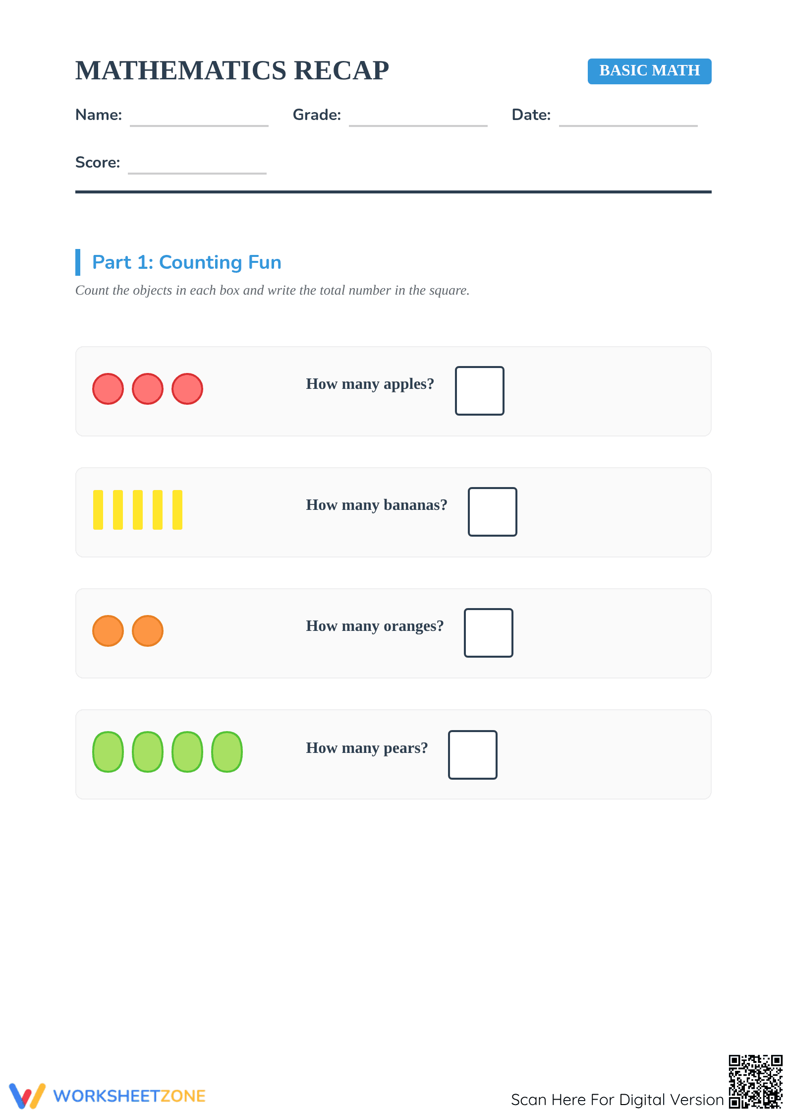Kindergarten Math Recap — Printable No-Prep Worksheet - Page 1