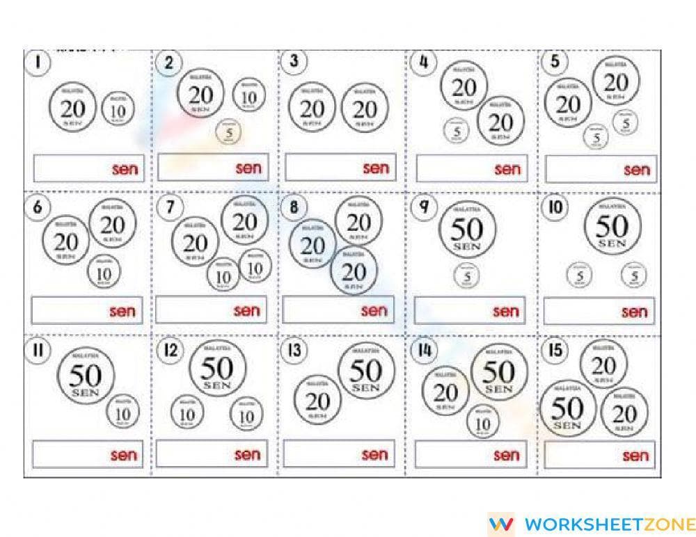 Money Addition Worksheet - Page 1