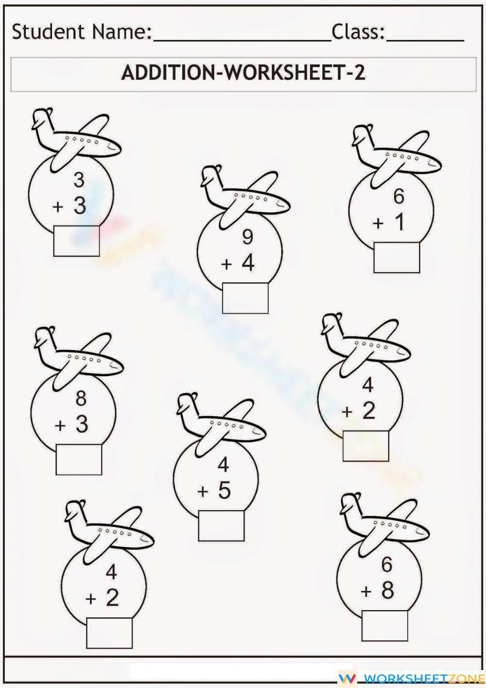 Airplane-Themed Addition Worksheet - Page 1