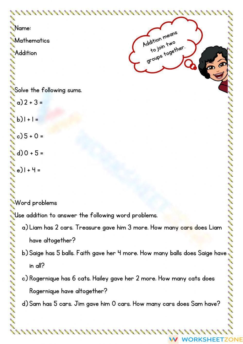Addition Skills Practice Worksheet - Page 1