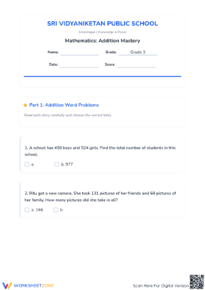 Essential Addition Worksheet | Grade 3 Math Practice