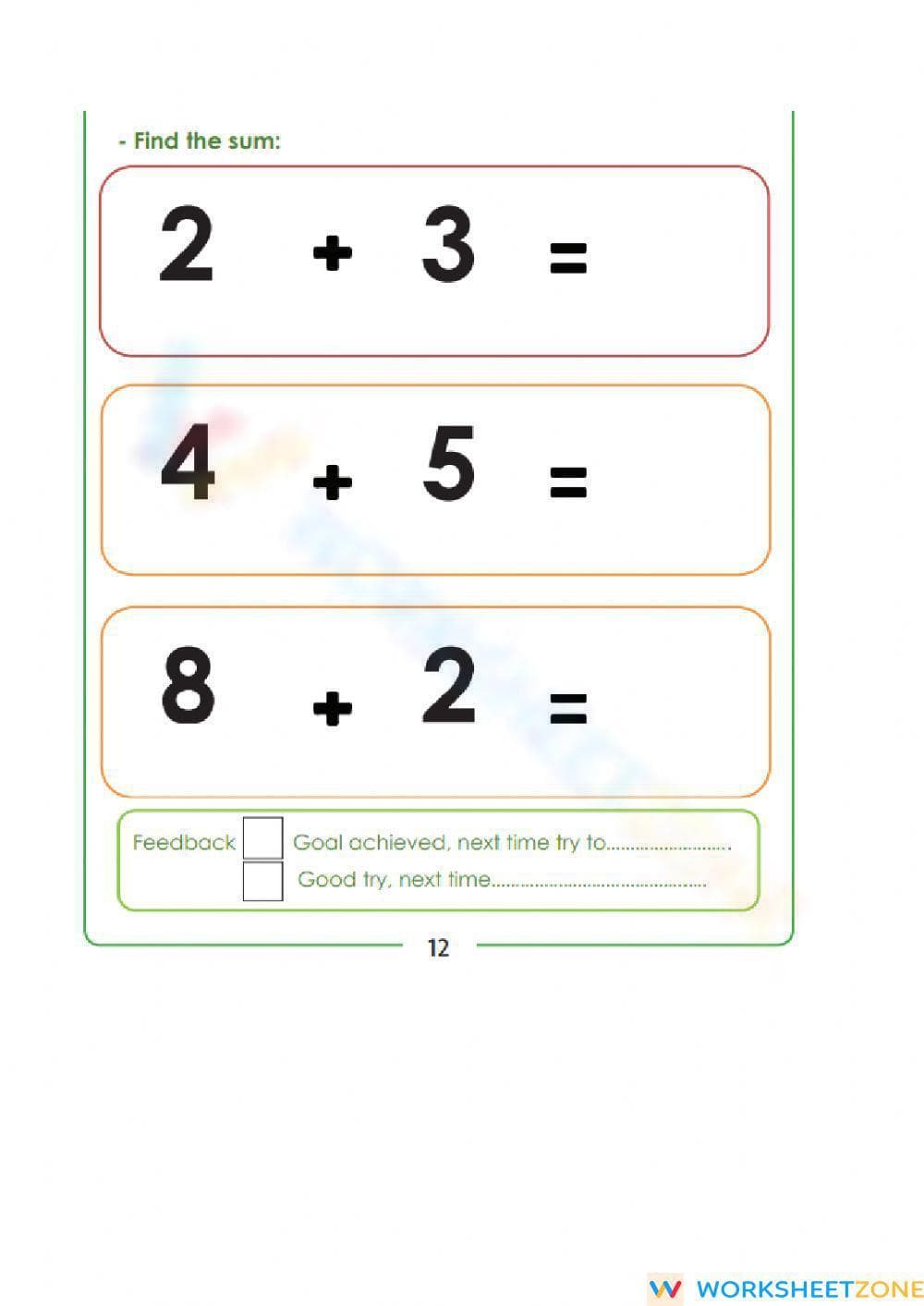 Addition Practice for KG312 - Page 1