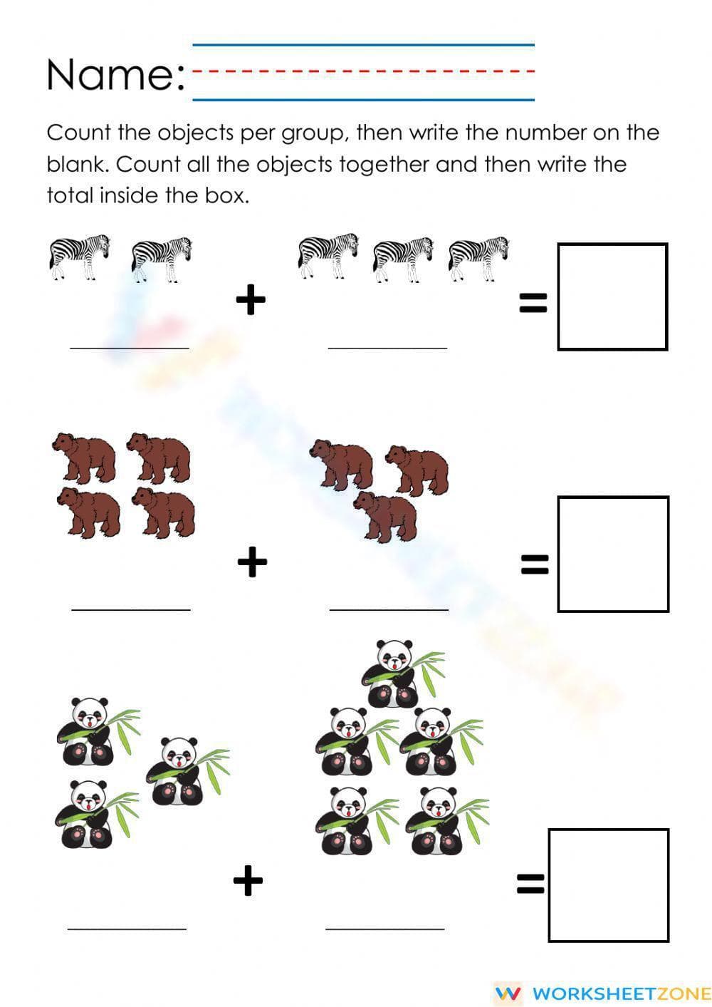 Animal Group Counting and Addition Worksheet  - Page 1