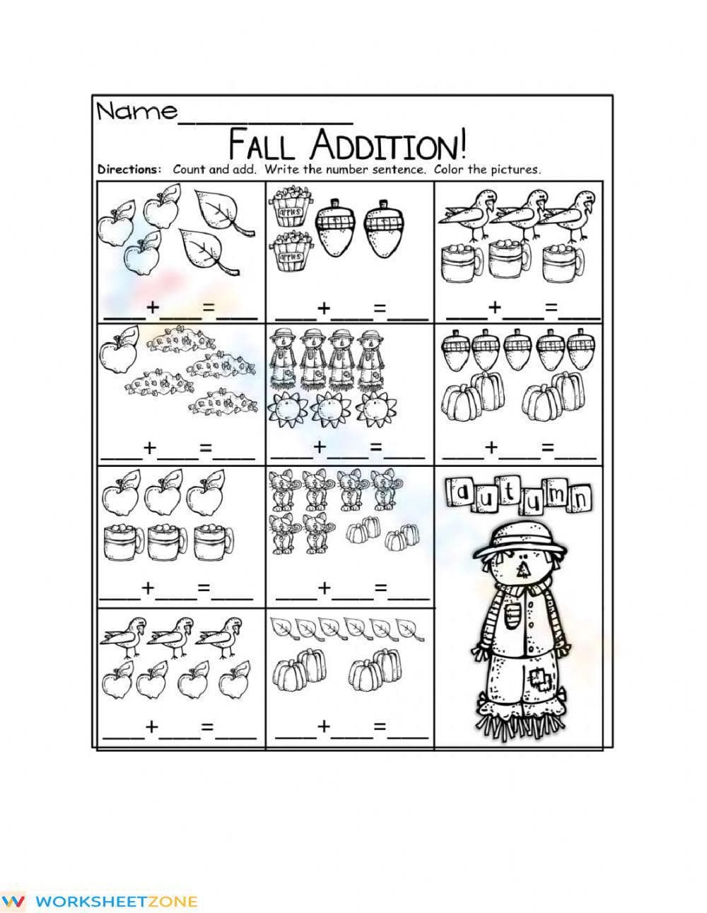 Count, Add, and Color Autumn Pictures

 - Page 1