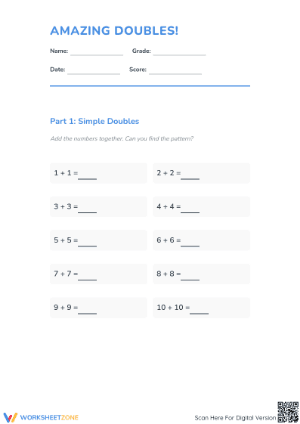Essential Doubles Facts Worksheet | Grade 1 Math