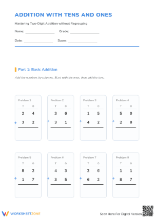 Printable Two-Digit Addition Worksheet | Grade 1 Math