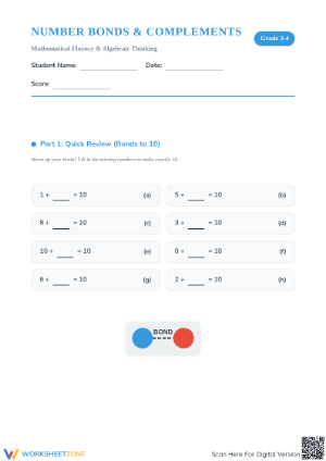 Essential Number Bonds Worksheet | Grade 3-4 Math