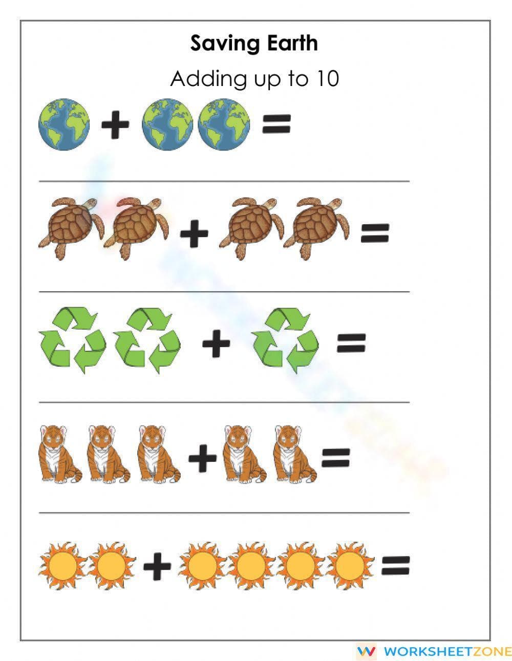 Saving Earth Addition – Count and Add Up to 10 - Page 1