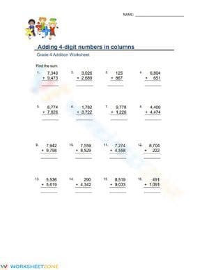 Adding 4 Multi-Digit Numbers in Column
