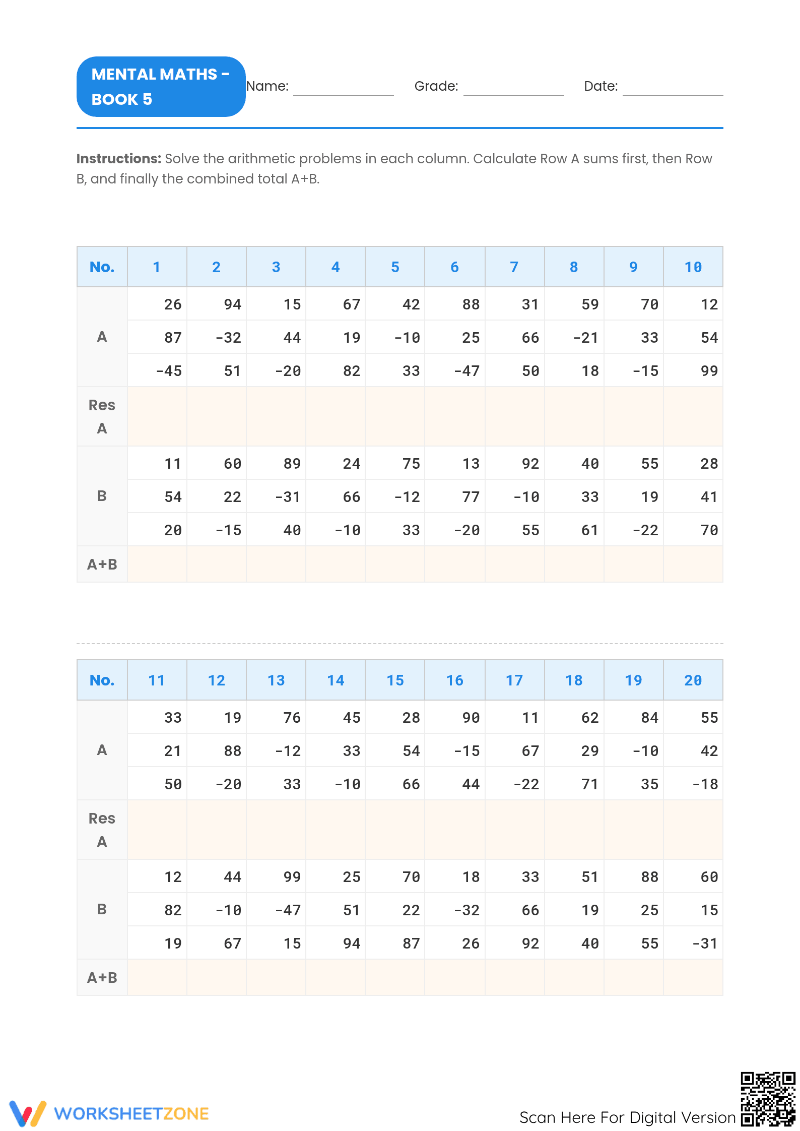 Essential Mental Math: Addition and Subtraction Grade 5 - Page 1