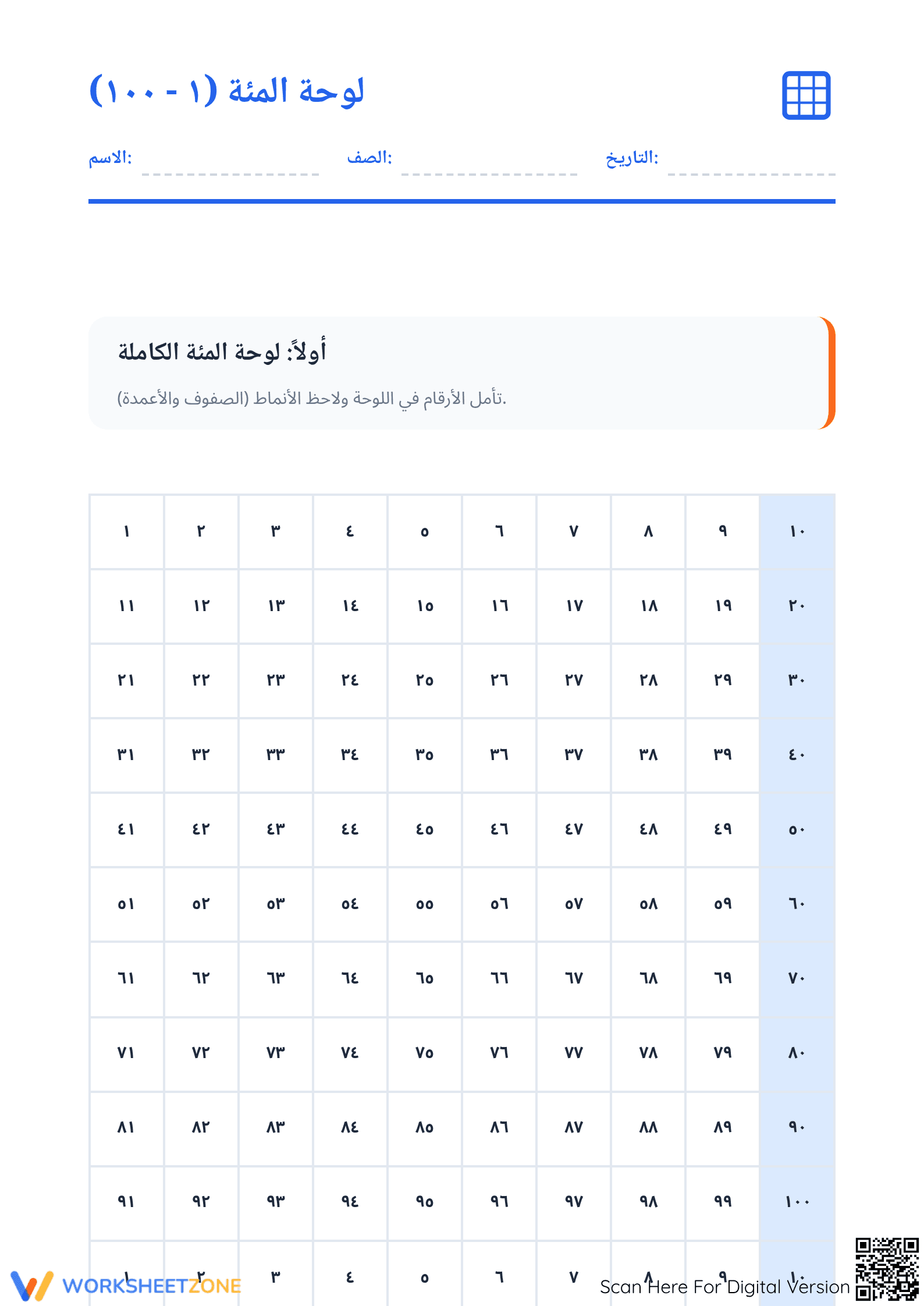 Essential Grade 2: 1-100 Number Chart & Pattern Worksheet - Page 1