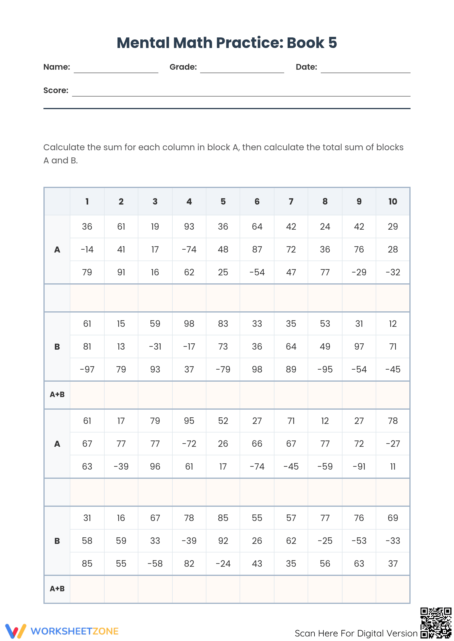 Mental Math Practice Worksheet | Grade 4-5 Essential - Page 1
