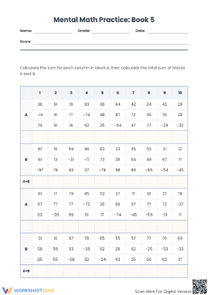 Mental Math Practice Worksheet | Grade 4-5 Essential