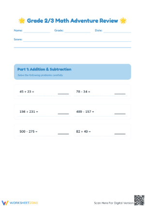 Grade 2/3 Math Adventure Review: Essential Printable Packet