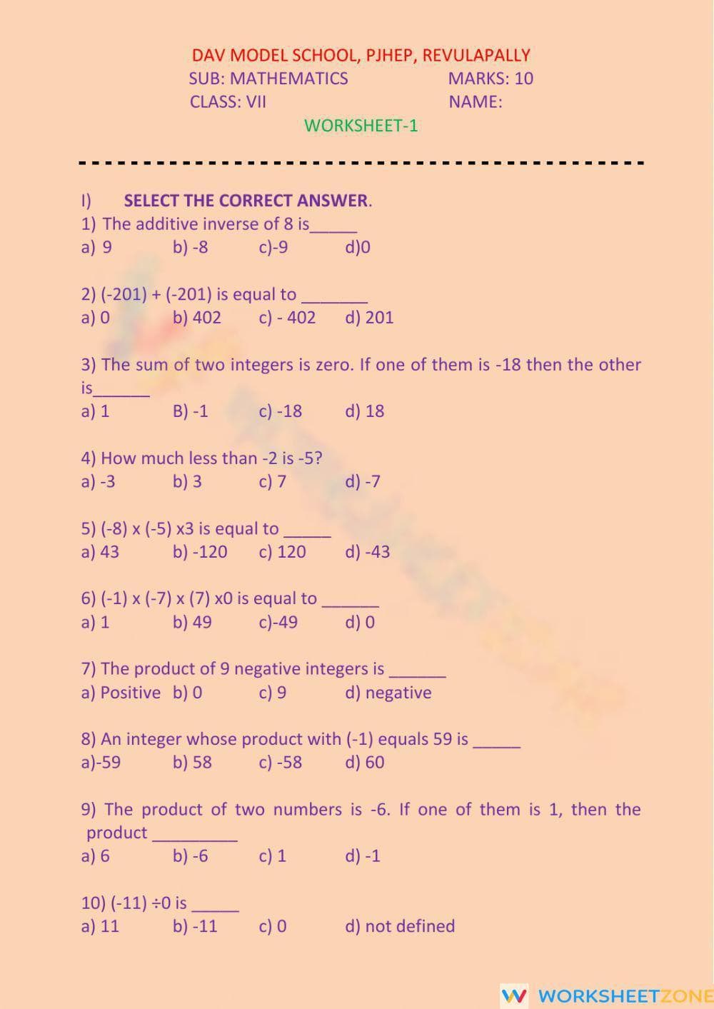 Integers - Page 1