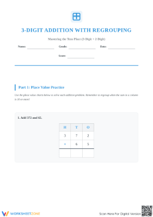 Essential 3-Digit Addition with Regrouping Grade 2 Worksheet
