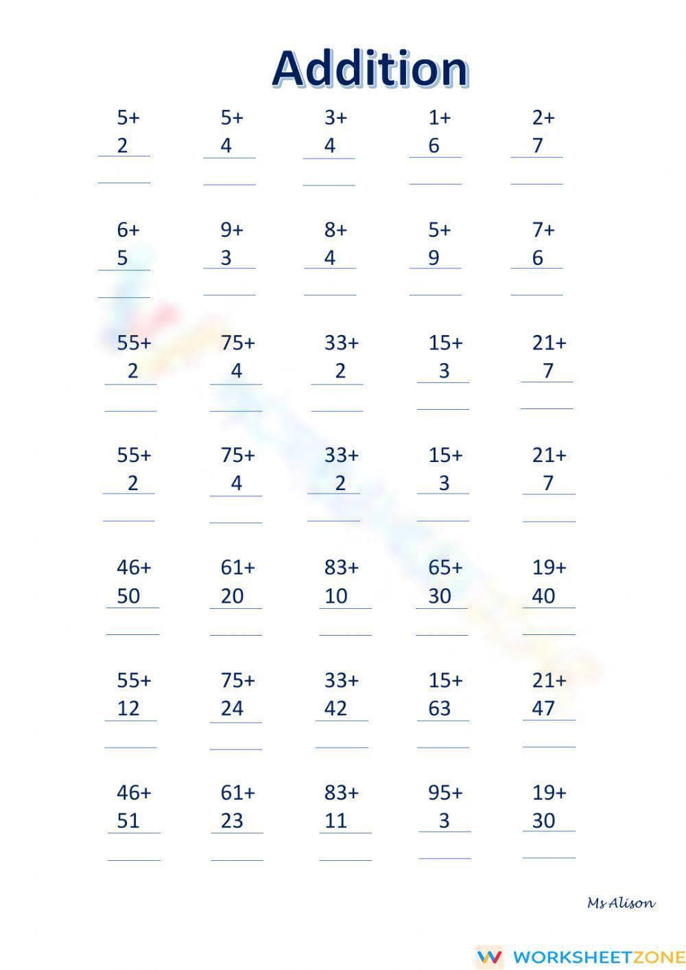 Progressive Addition Practice: Single to Two-Digit Sums - Page 1