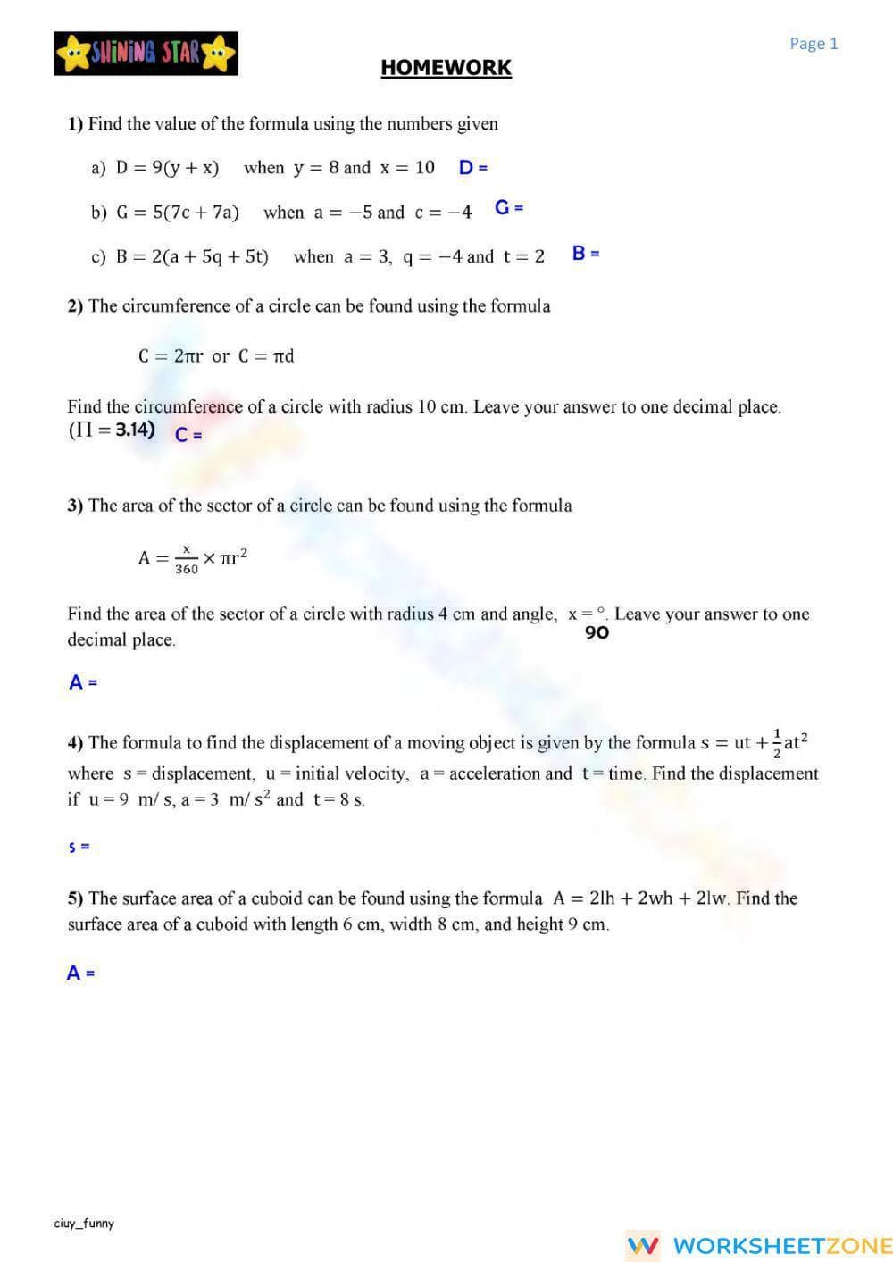 Using Formulae to Solve Problems - Page 1