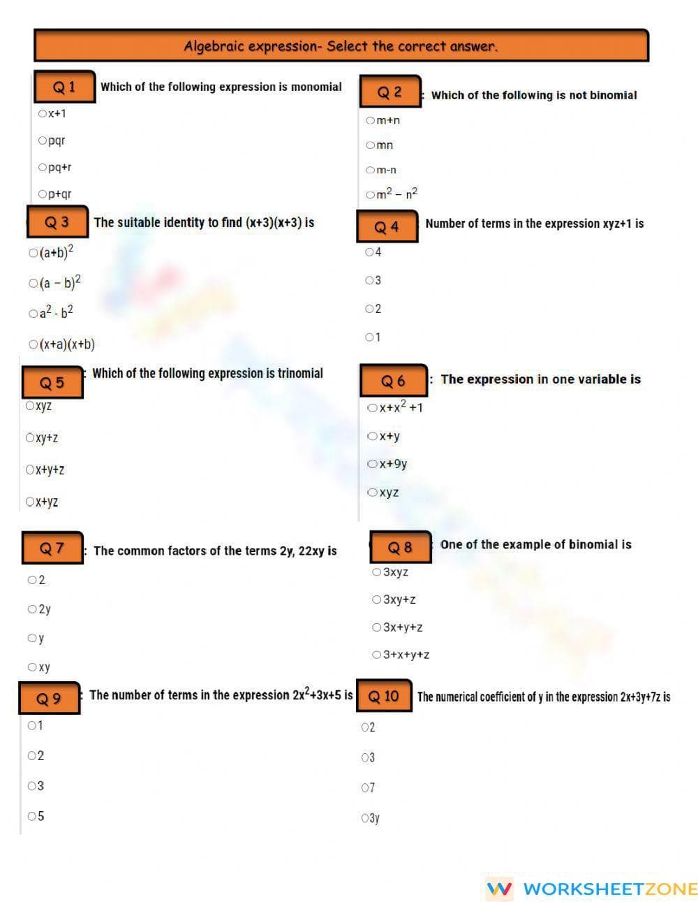Math Grade 8 Practice Worksheet - Page 1