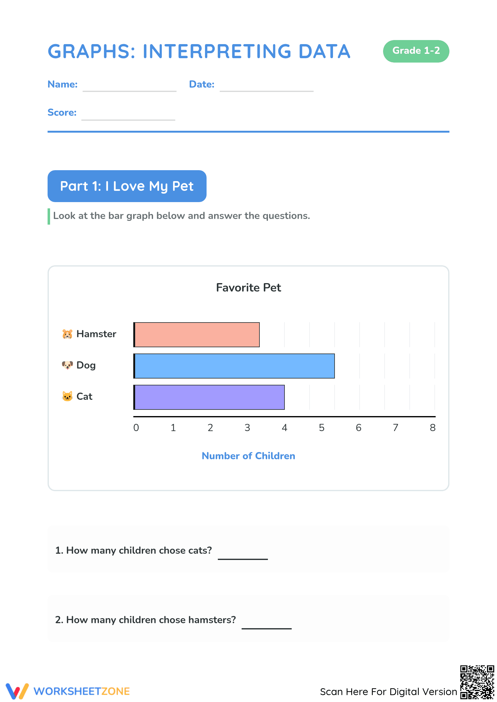 Grade 1-2 Graphs — Printable No-Prep Math Worksheet - Page 1