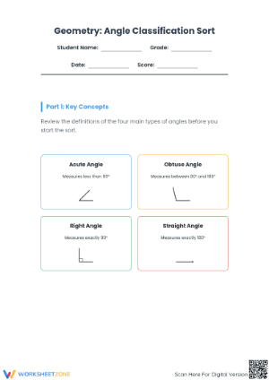 Essential Angle Classification Sort: Grade 4-6 Worksheet