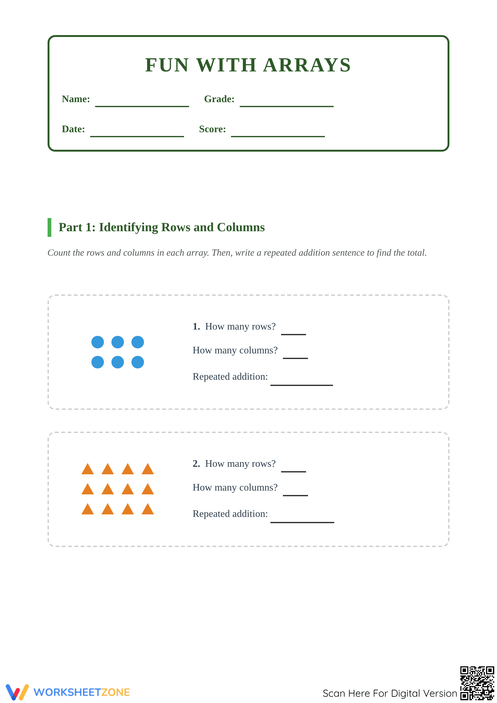 Essential Arrays Worksheet | Grade 2 Math Aligned - Page 1
