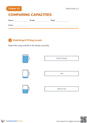 Printable Comparing Capacity Worksheet | Grade 1 Math