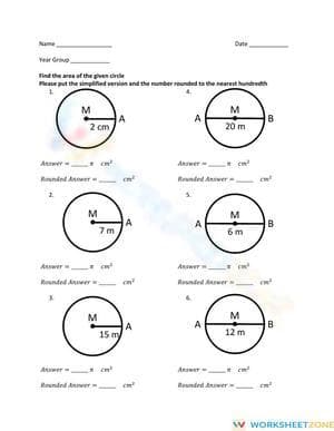 Calculate the Area of Circles Worksheet