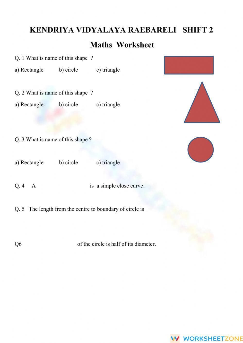 Basic Shapes and Circle Properties Worksheet for Kids - Page 1
