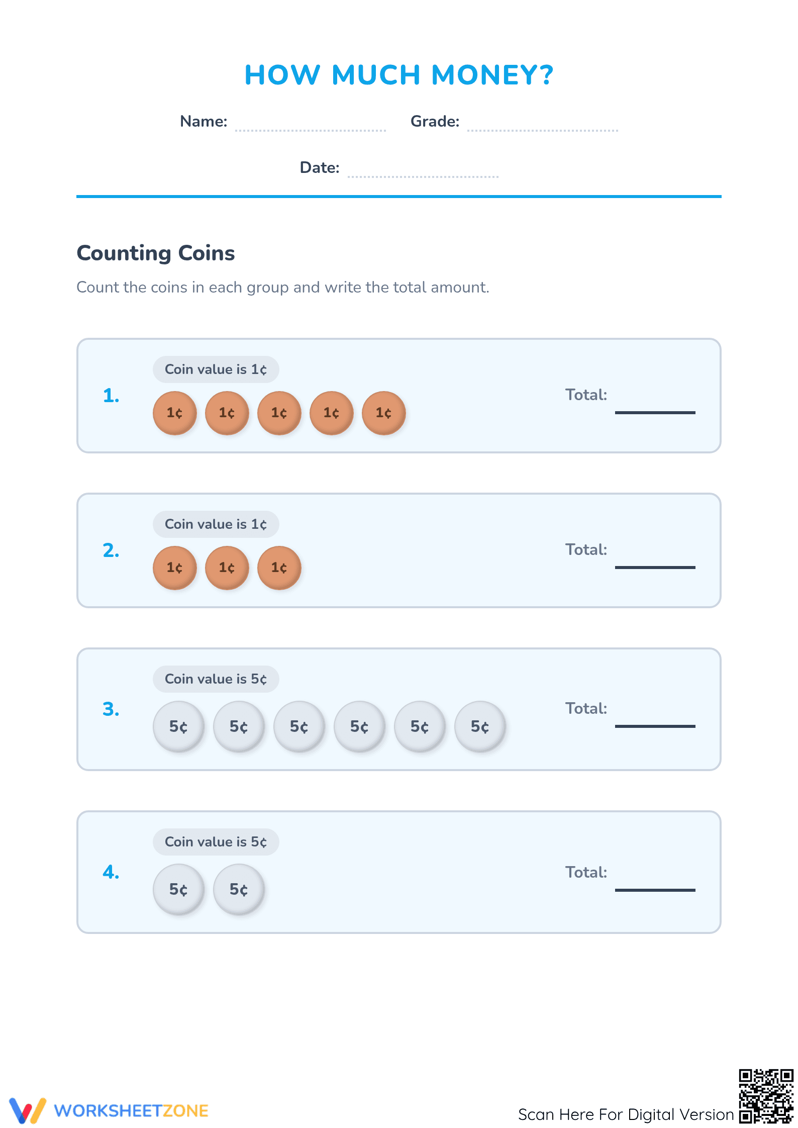 Counting Coins Worksheet | Grade 2 Essential Math - Page 1