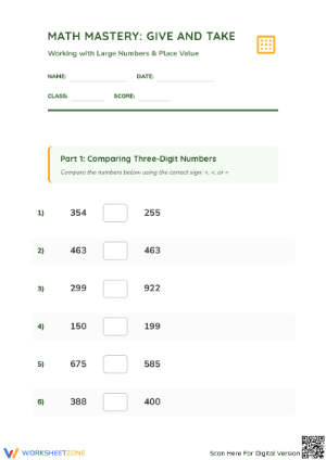 Grade 3 Number Comparison — Printable No-Prep Worksheet