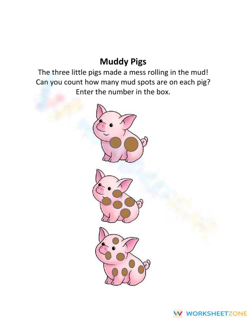 Muddy Pigs Counting Worksheet - Page 1