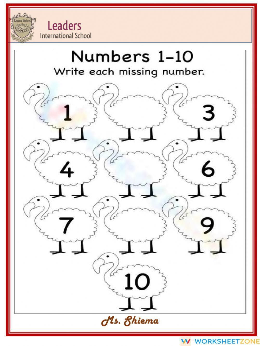Missing Numbers 1–10 Worksheet - Page 1