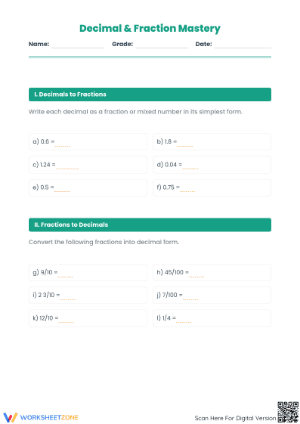 Grade 5 Decimals — Printable No-Prep Practice