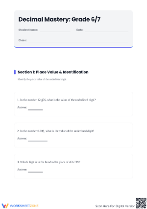 Essential Decimal Expanded Form Worksheet | Grade 6-7 Math