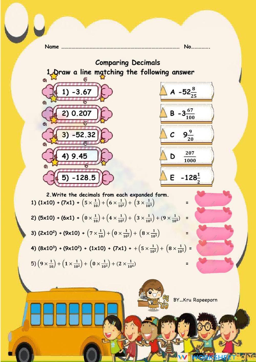 Understanding Decimals Worksheet - Page 1