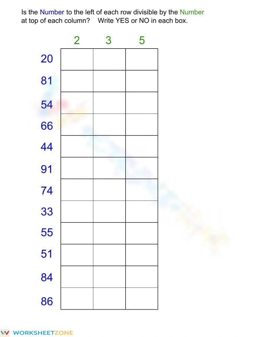 Divisibility: 2, 3, 5 - Page 1