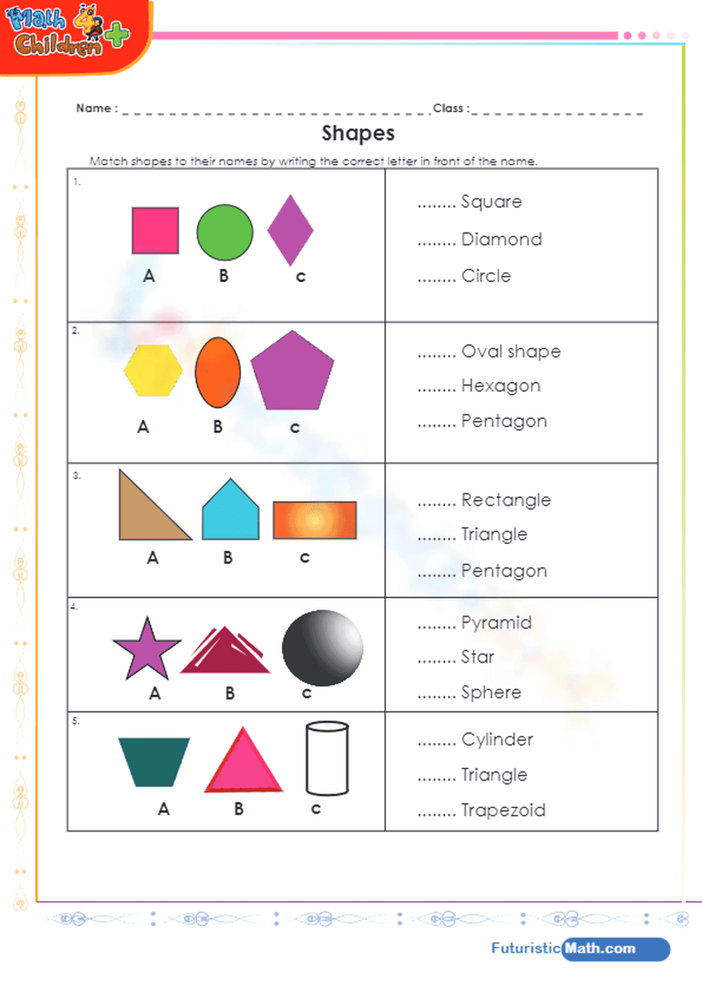 Identify Different Shapes Worksheet - Page 1